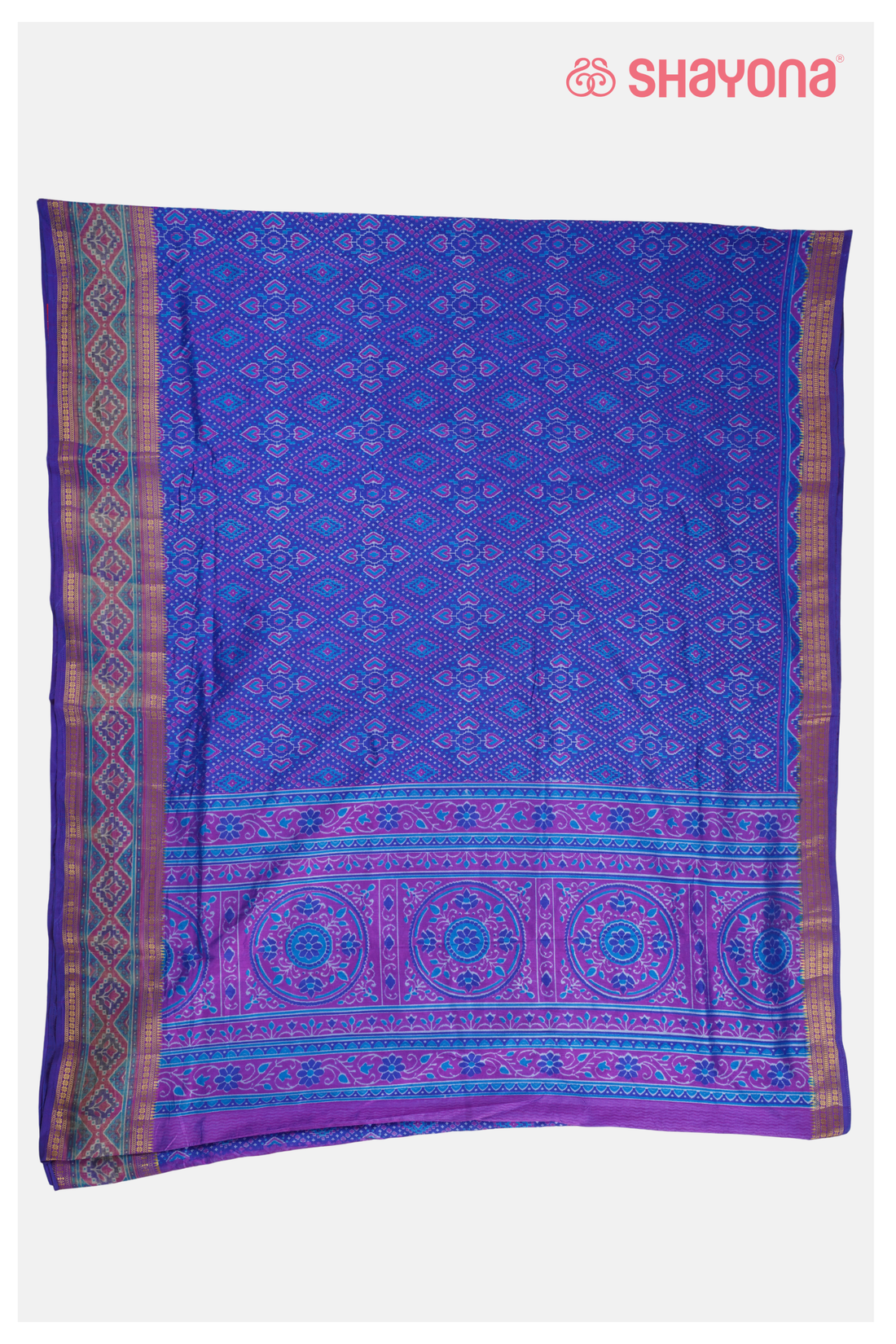 Royal Blue Printed Patola Cotton Saree
