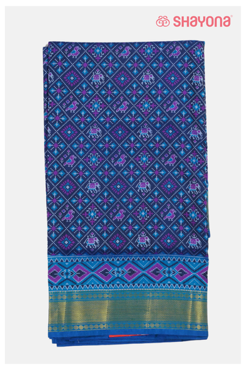 Royal Blue Printed Patola Cotton Saree