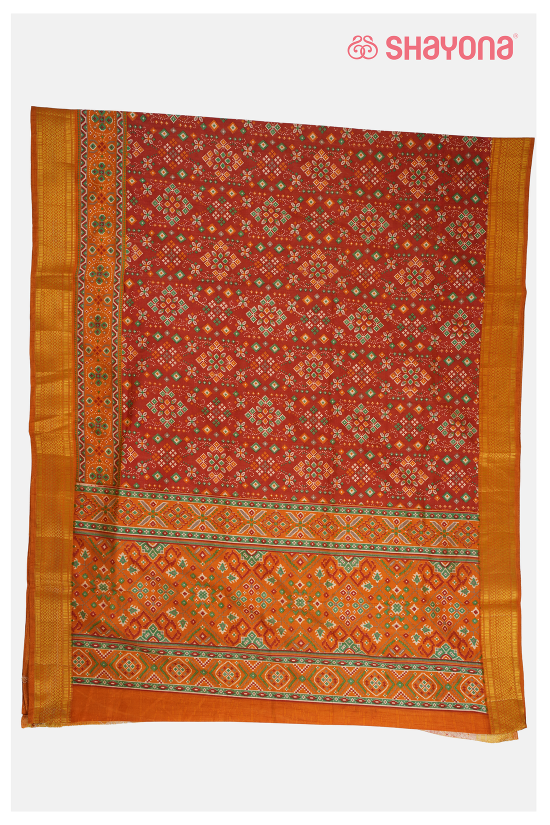 Glossy Rust Printed Patola Cotton Saree