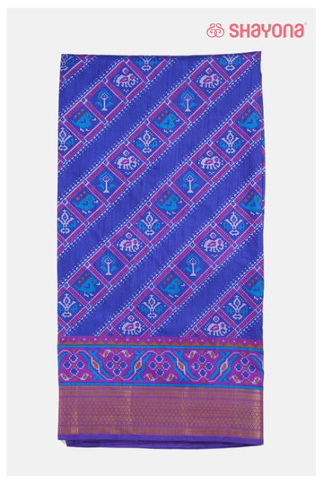 Royal Blue Printed Patola Cotton Saree