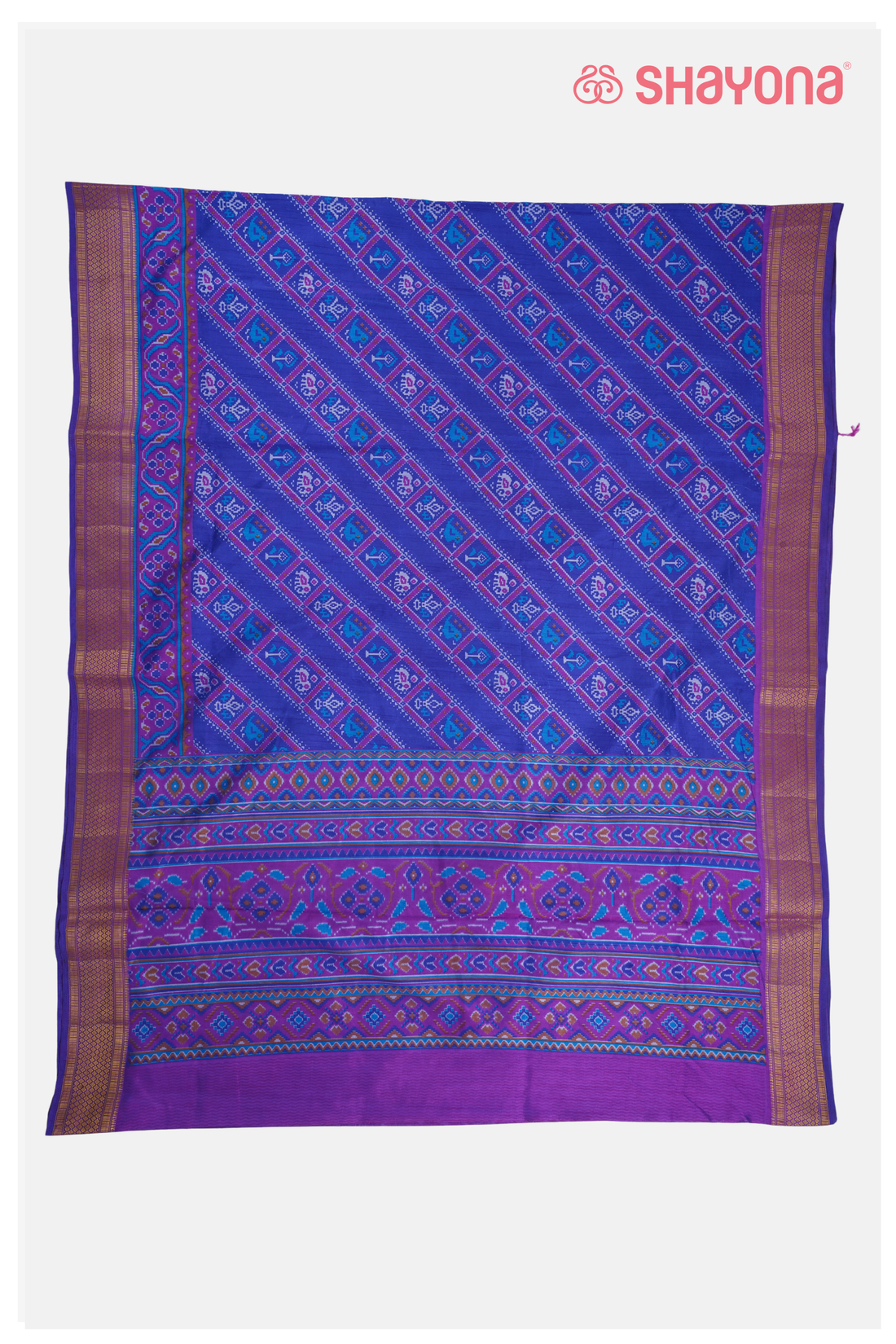 Royal Blue Printed Patola Cotton Saree