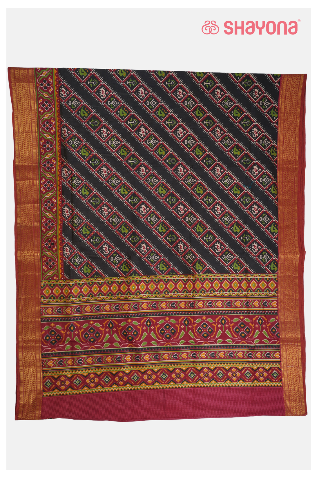 Glossy Grey Printed Patola Cotton Saree