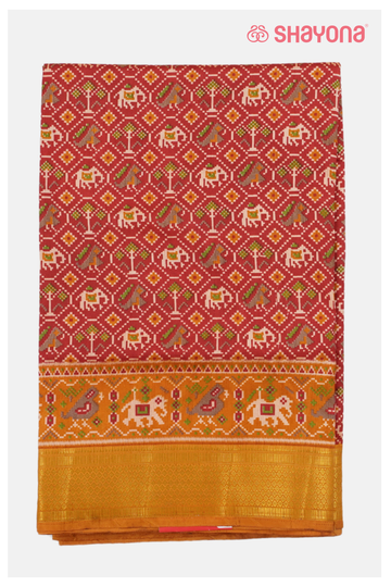 Crimson Red Printed Patola Cotton Saree