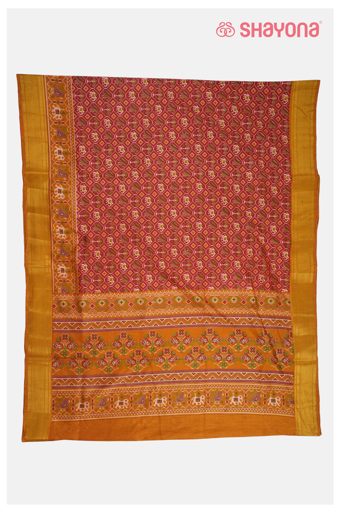 Crimson Red Printed Patola Cotton Saree