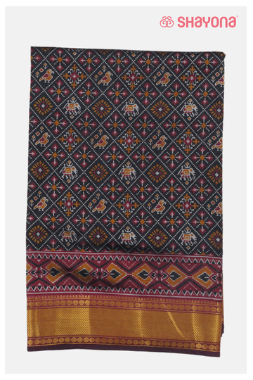 Royal Grey Printed Patola Cotton Saree