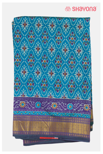 Aqua Blue Printed Patola Cotton Saree