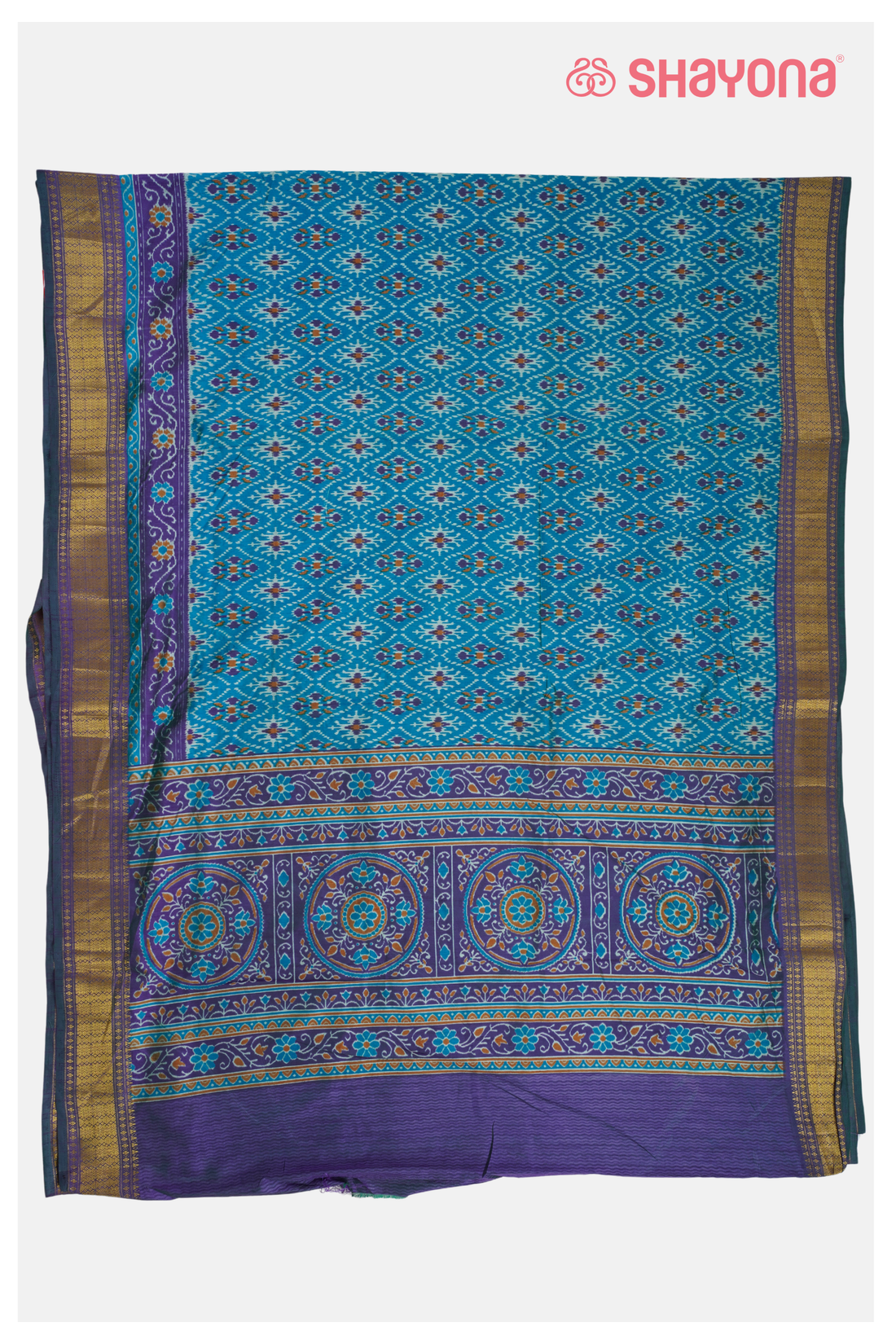 Aqua Blue Printed Patola Cotton Saree