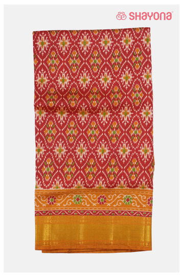 Glossy Crimson Red Printed Patola Cotton Saree