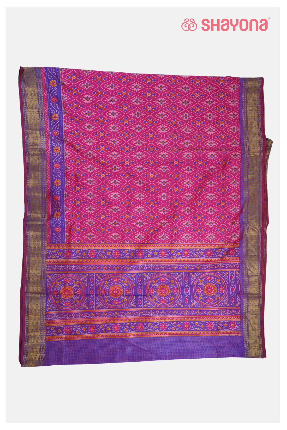 Rani Pink Printed Patola Cotton Saree