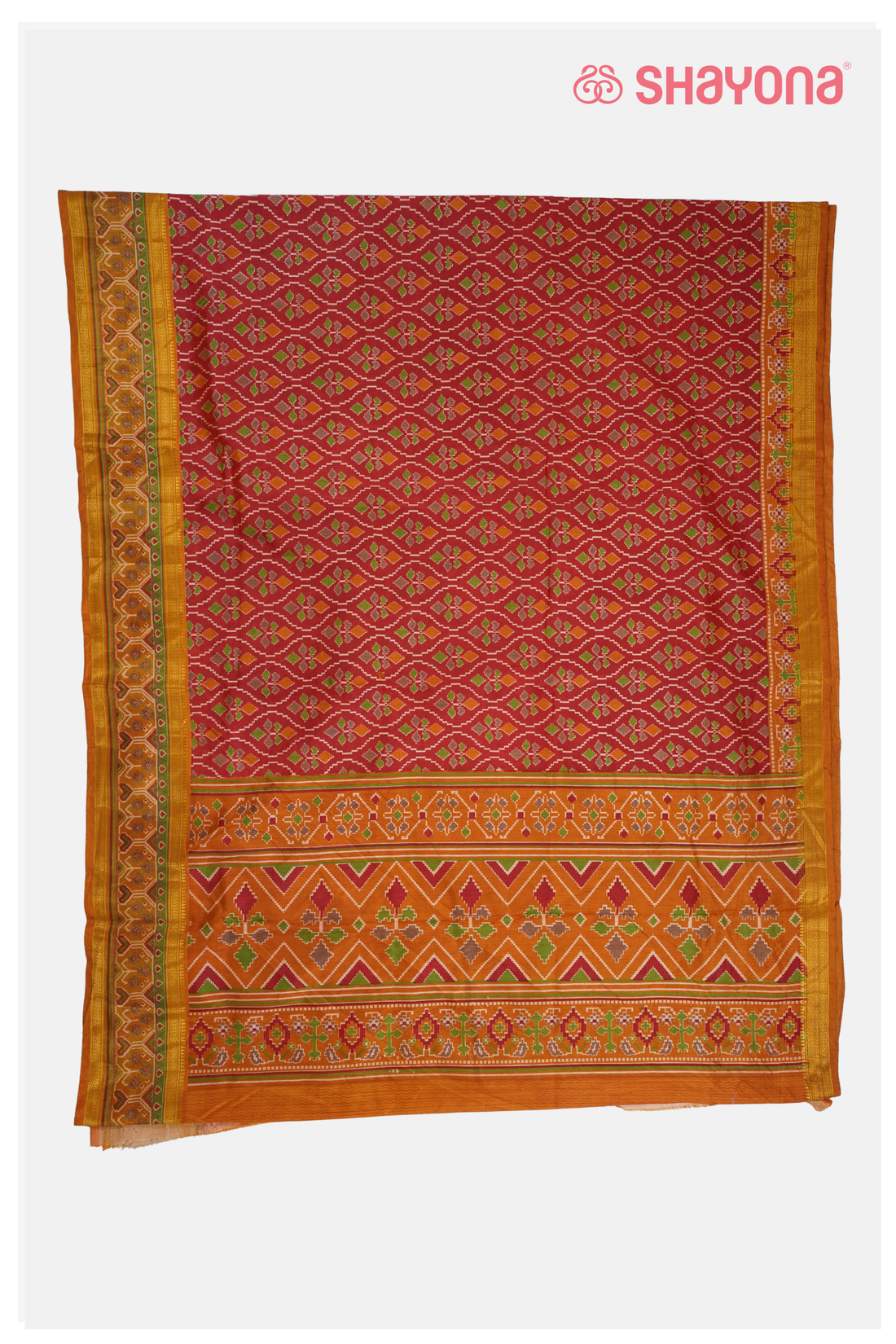 Glossy Crimson Red Printed Patola Cotton Saree