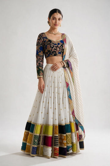 White & Multicolor Patchwork Chaniya Choli