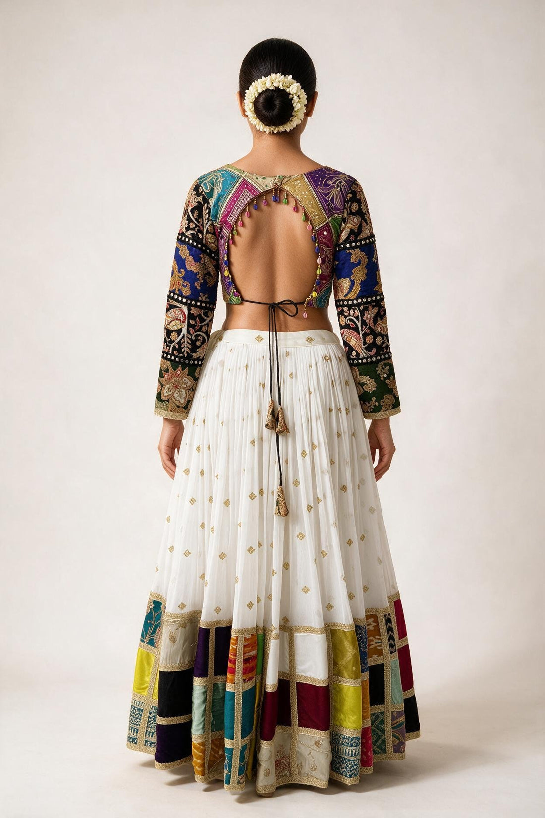 White & Multicolor Patchwork Chaniya Choli