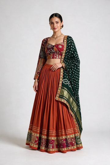 Orange & Multicolor Patchwork Chaniya Choli