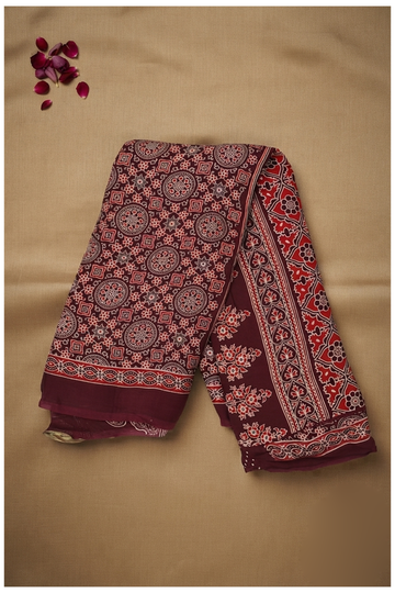 Maroon Ajrakh Art Silk Saree For Gifting