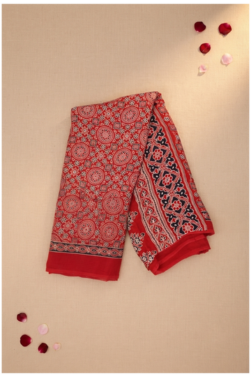 Crimson Red Ajrakh Art Silk Gift Purpose Saree