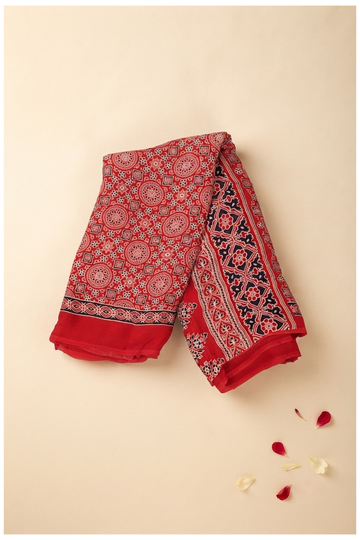 Crimson Red Ajrakh Art Silk For Gift Purpose