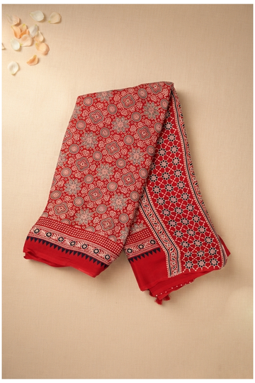 Red Ajrakh Art Silk Gift Purpose Saree