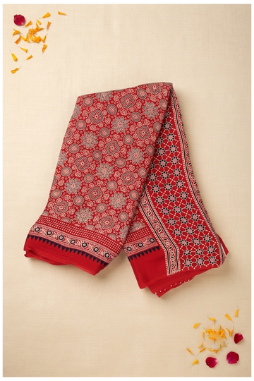 Red Ajrakh Art Silk Gift Purpose Saree