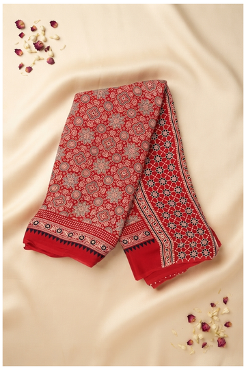Crimson Ajrakh Art Silk Gift Purpose Saree