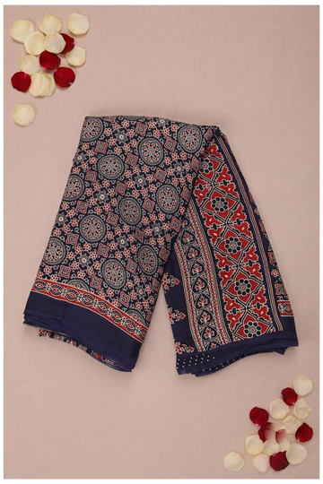 Navy Blue Ajrakh Art Silk Gift Purpose Saree