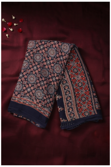 Navy Blue Ajrakh Art Silk Gift Purpose Saree