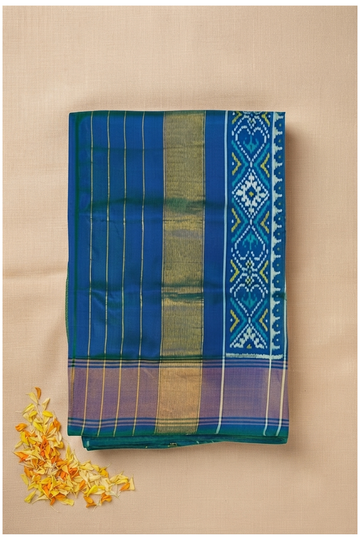 Peacock Blue Pure Silk Patola Wedding & Party Wear Saree