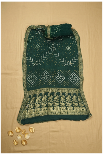 Bottle Green Bandhni Art Silk Gajji Silk Wedding Saree