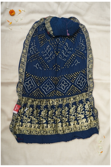 Navy Blue Bandhni Gajji Silk Wedding & Party Wear Saree