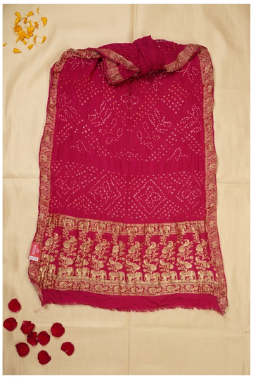 Rani Pink Bandhni Art Gajji Silk Wedding Saree