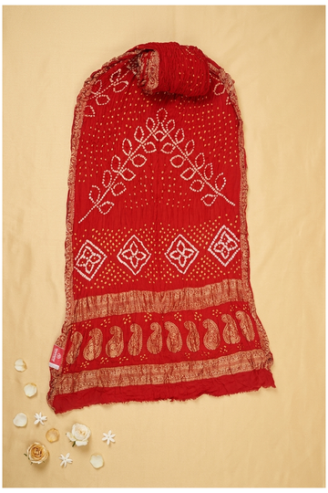 Crimson Red Bandhni Art Silk Gajji Wedding Saree
