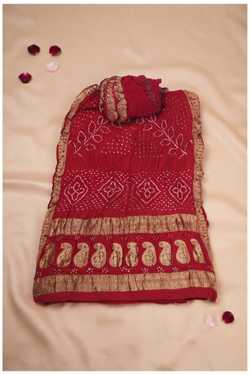 Crimson Bandhni Gajji Silk Wedding & Party Wear Saree