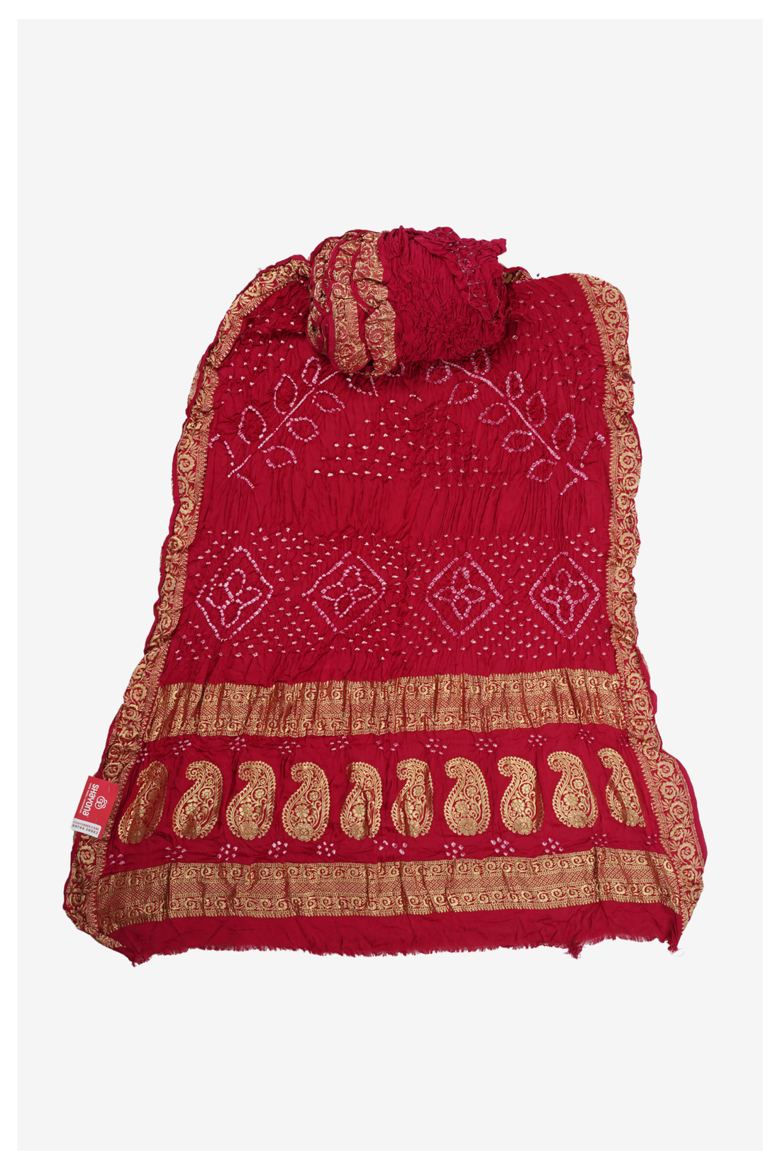 Crimson Bandhni Gajji Silk Wedding & Party Wear Saree