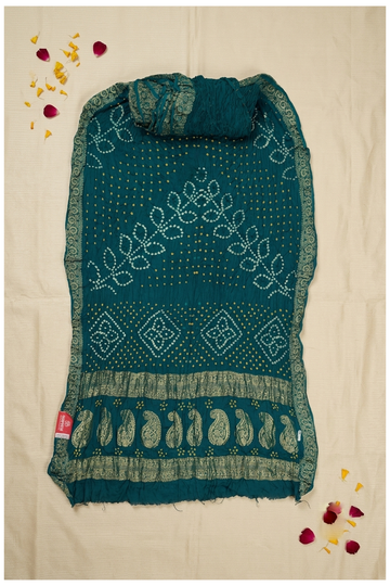 Teal Bandhni Art Silk Wedding Saree