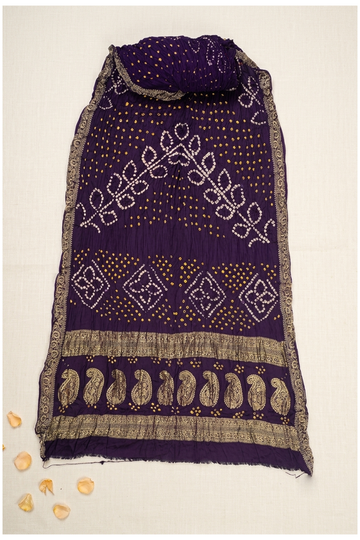 Deep Purple Bandhni Art Silk Gajji Silk Wedding Saree