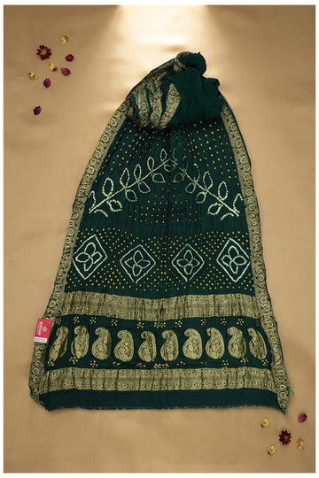 Bottle Green Bandhni Gajji Silk Wedding & Party Wear Saree