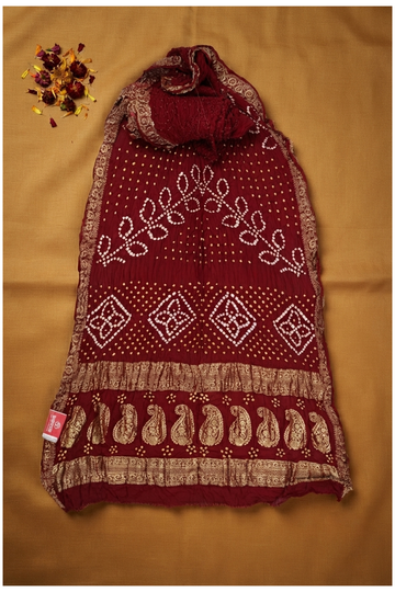 Maroon Bandhni Gajji Silk Wedding & Party Wear Saree
