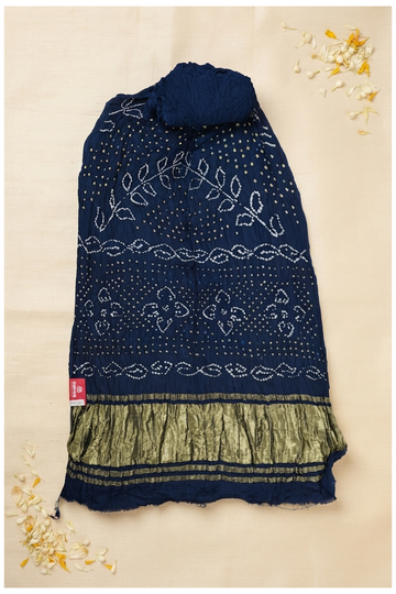 Midnight Blue Bandhni Gajji Silk Saree For Wedding And Party Wear