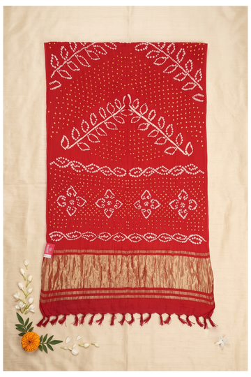Red Bandhni Art Silk Wedding Saree