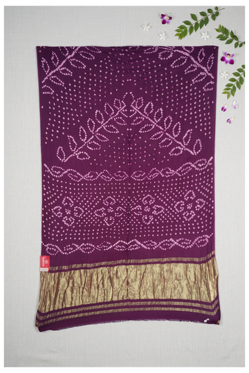 Wine Bandhni Gajji Silk Wedding Saree