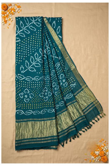 Teal Bandhni Gajji Silk Wedding Saree