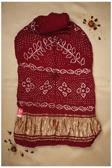 Maroon Gajji Silk Bandhni Wedding & Party Saree