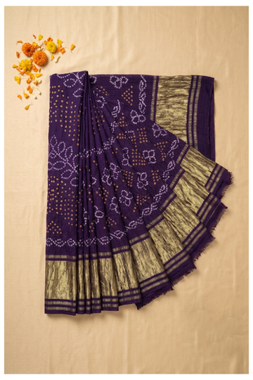 Indigo Bandhni Gajji Silk Wedding Saree