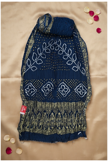 Navy Blue Bandhni Gajji Silk Wedding & Party Wear Saree