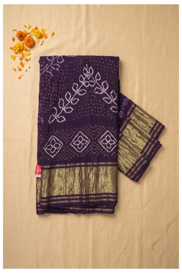 Deep Purple Bandhni Gajji Silk Wedding Saree