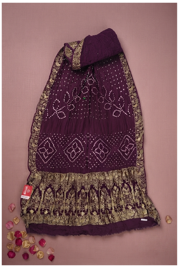 Plum Bandhni Gajji Silk Wedding & Party Wear Saree