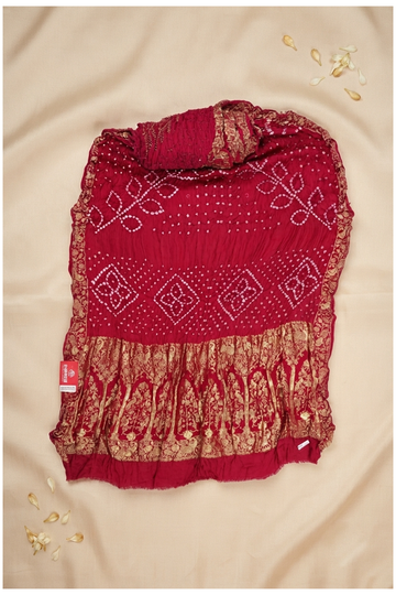 Red Bandhni Gajji Silk Wedding And Party Wear Saree