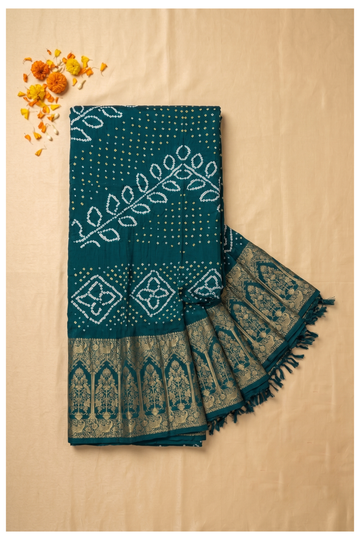 Teal Bandhni Art Gajji Silk Wedding Saree