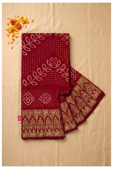 Maroon Bandhni Art Gajji Silk Wedding Saree
