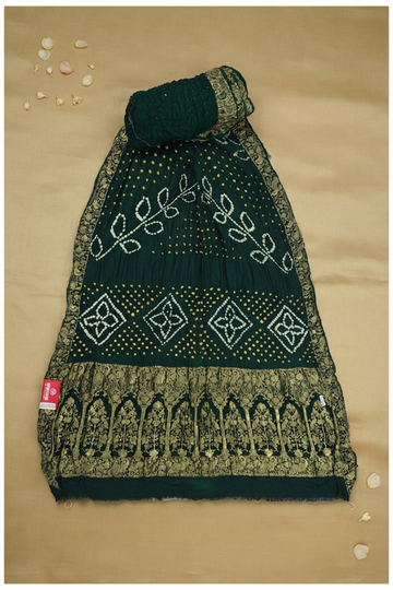 Bottle Green Bandhni Gajji Silk Wedding Party Wear Saree