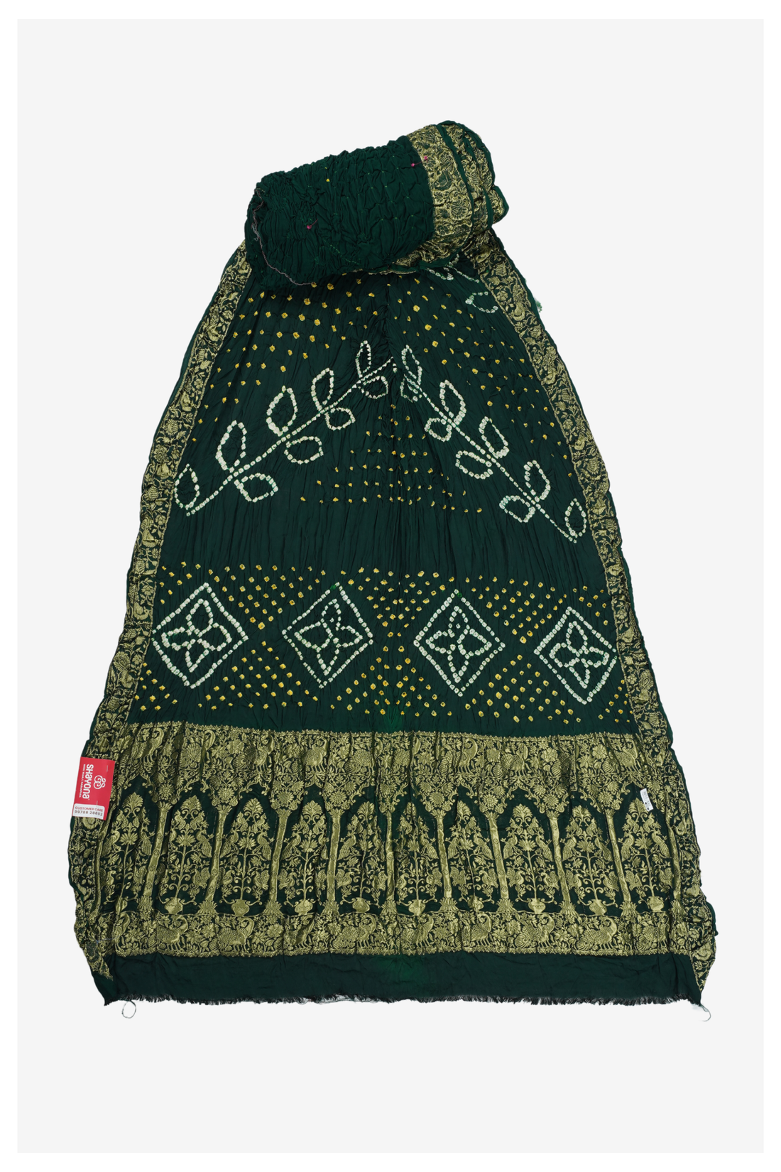 Bottle Green Bandhni Gajji Silk Wedding Party Wear Saree